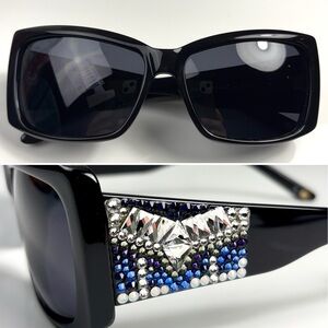 Jimmy Crystal Black Rectangle Frame Sunglasses w/ Swarovski Crystal Accents
